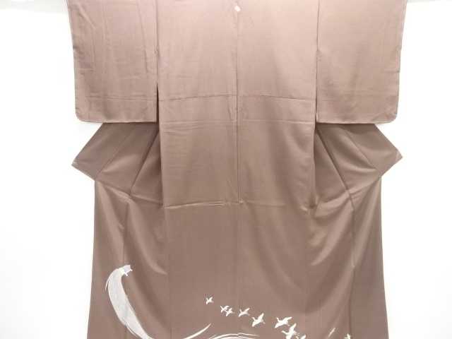 JAPANESE KIMONO / UNUSED IRO TOMESODE / SILK / EMBROIDERY / CRANE & TURTLE / SINGLE CREST